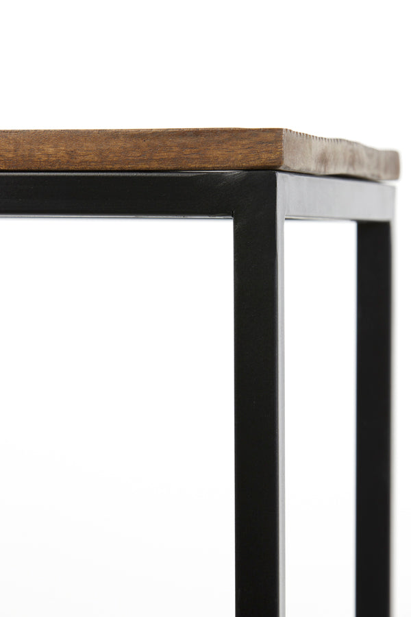 Set of Two Bryson Wood Pillars in Brown-Black Finish, Sizes 30x30x83 cm and 36x36x103 cm