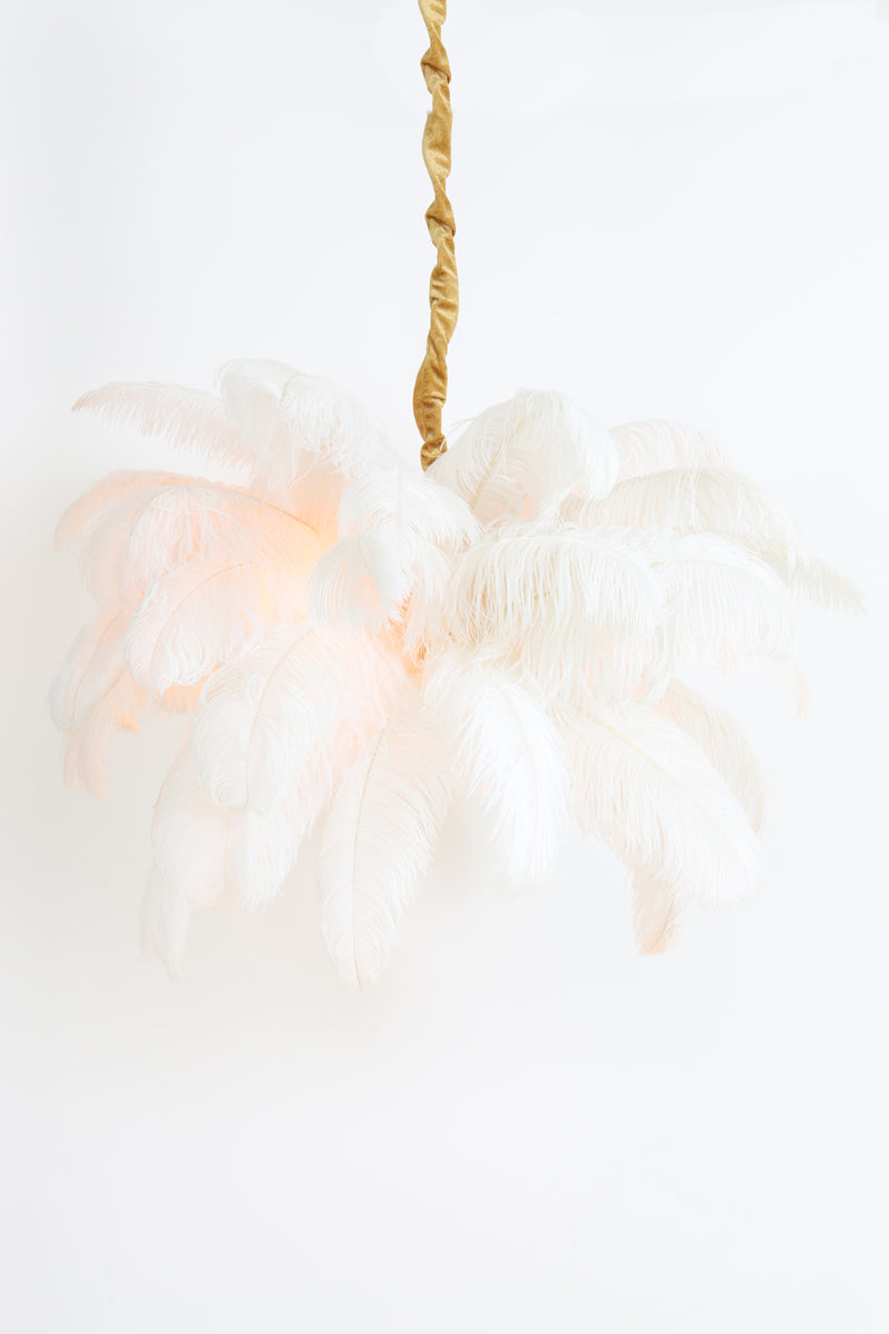Feathered Elegance Light Fixture - 80cm Gold and White E14 Pendant