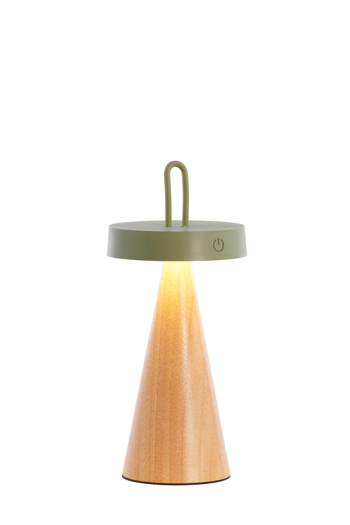 Elegant Olive Green LED Table Lamp with Natural Wood Base, 13x28.5 cm