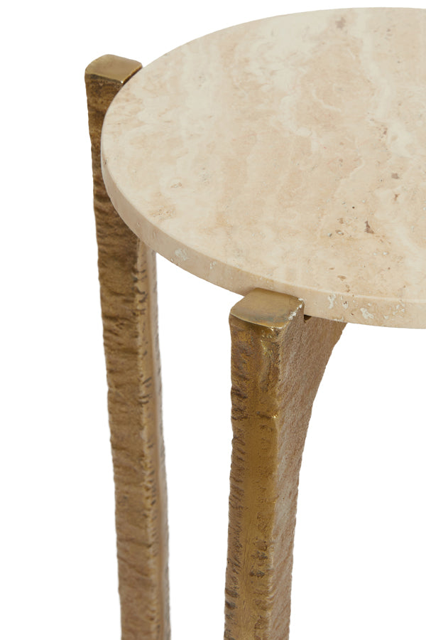 Set of 2 Elegant Kanae Coffee Tables in Travertine Sand and Antique Bronze