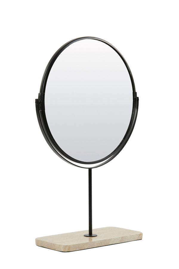 Contemporary Travertine Sand-Black Base Mirror 32.5x12.5x49 cm