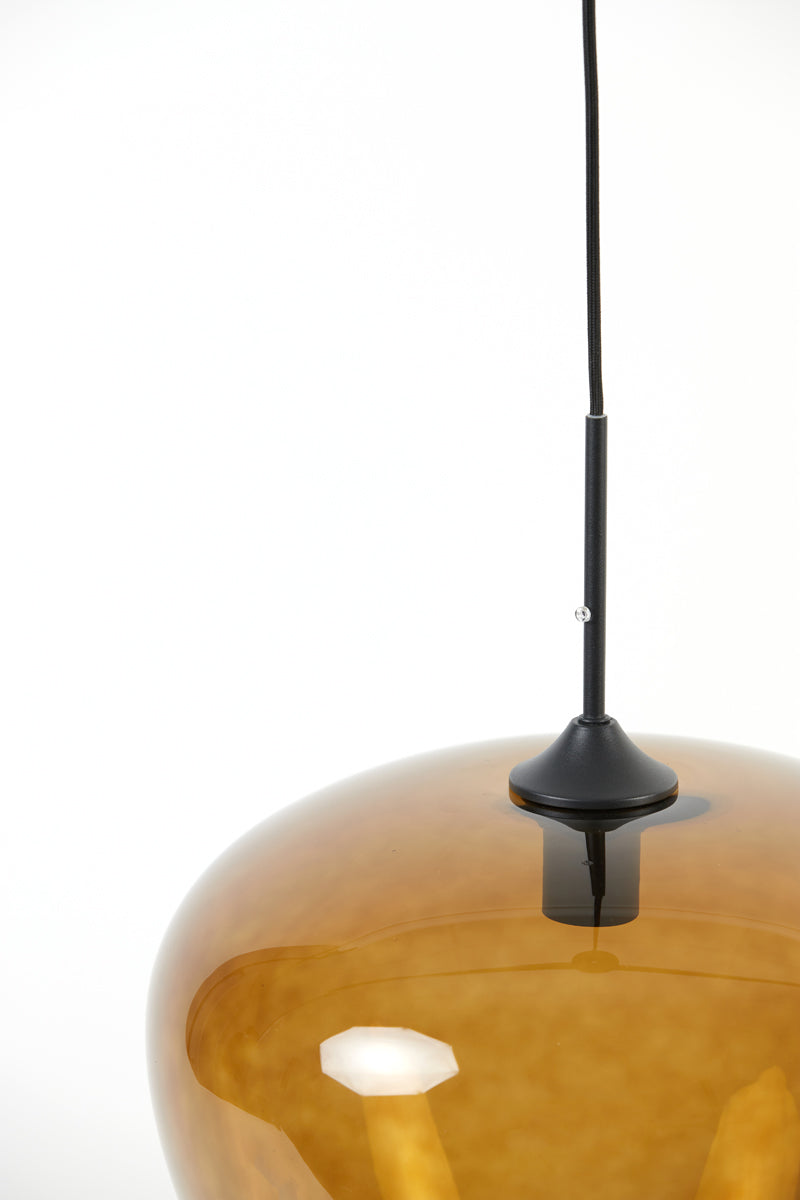 Vintage Globe Pendant Light in Amber Glass and Matte Black
