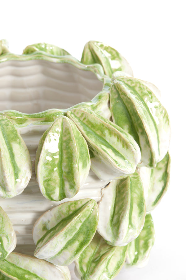 Carambola Ceramic Vase 33.5x33x23 cm in Cream and Green