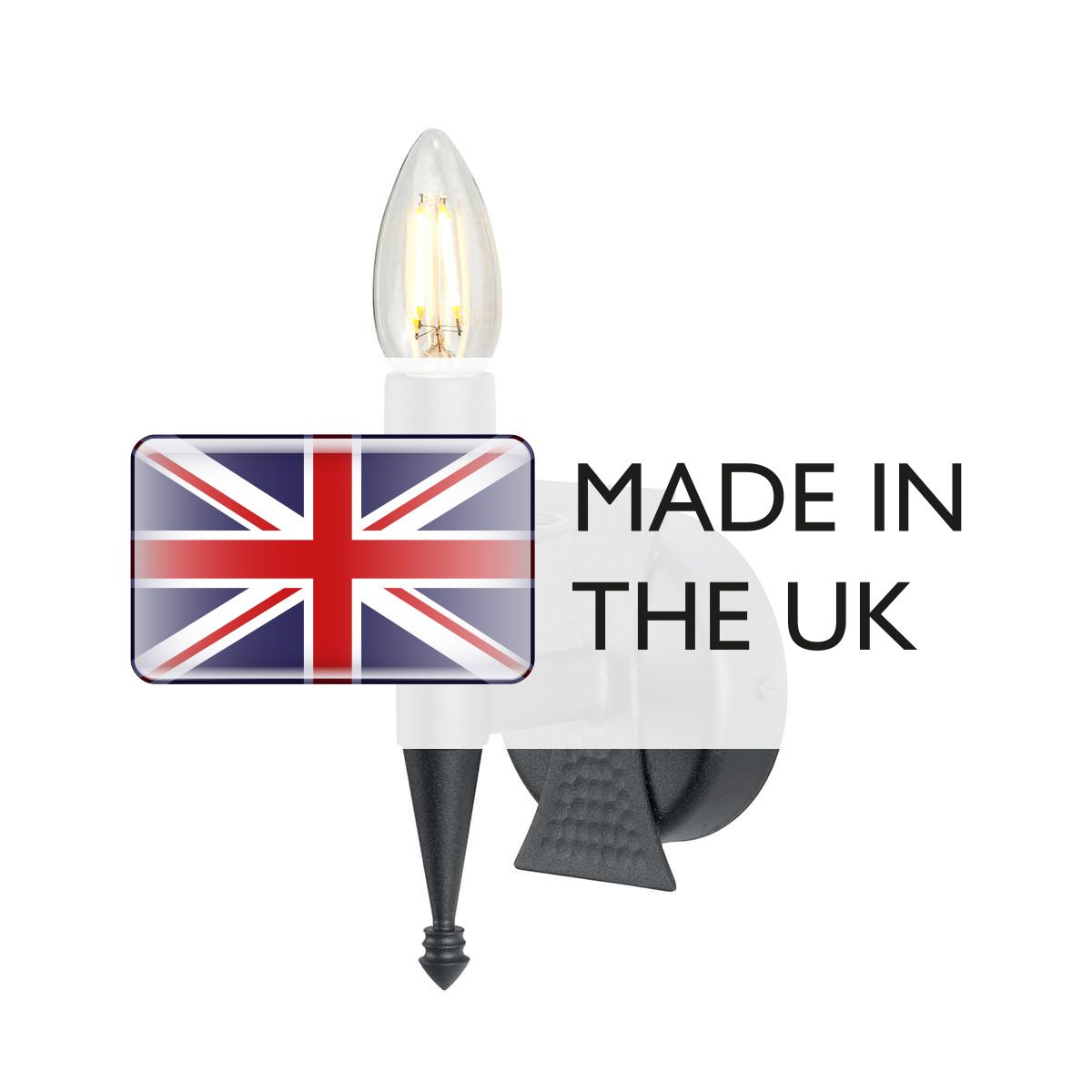Saxon Single Candle-Style Wall Light in Black Wrought Iron