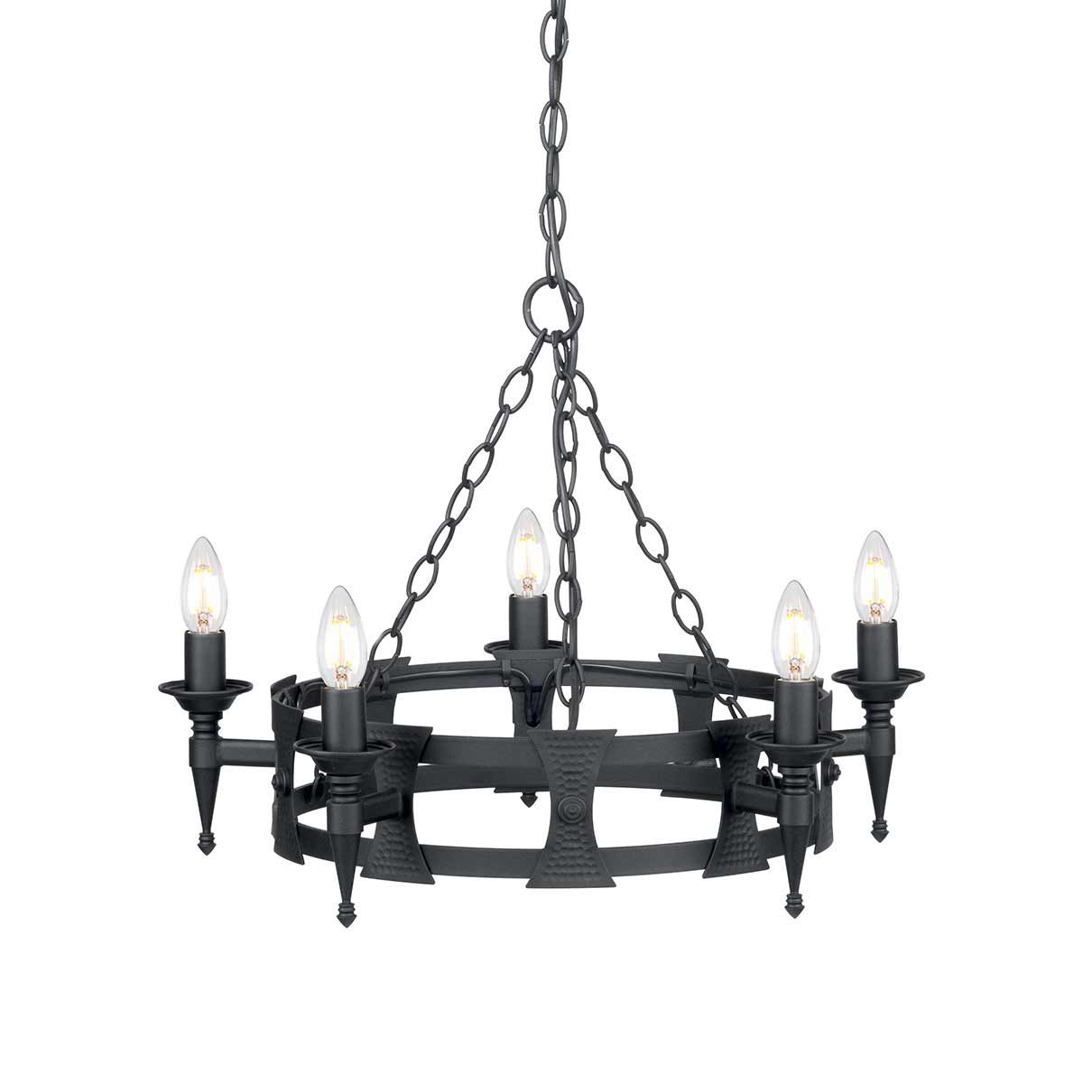 Saxon Wrought Iron Medieval Style Black Chandelier