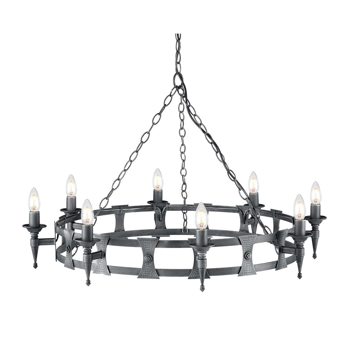Elegance in Iron: Eight-Light Saxon Chandelier in Black and Silver