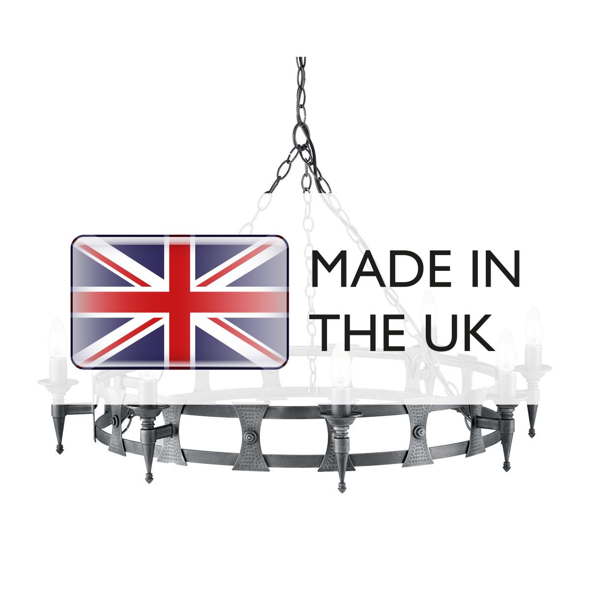 Elegance in Iron: Eight-Light Saxon Chandelier in Black and Silver