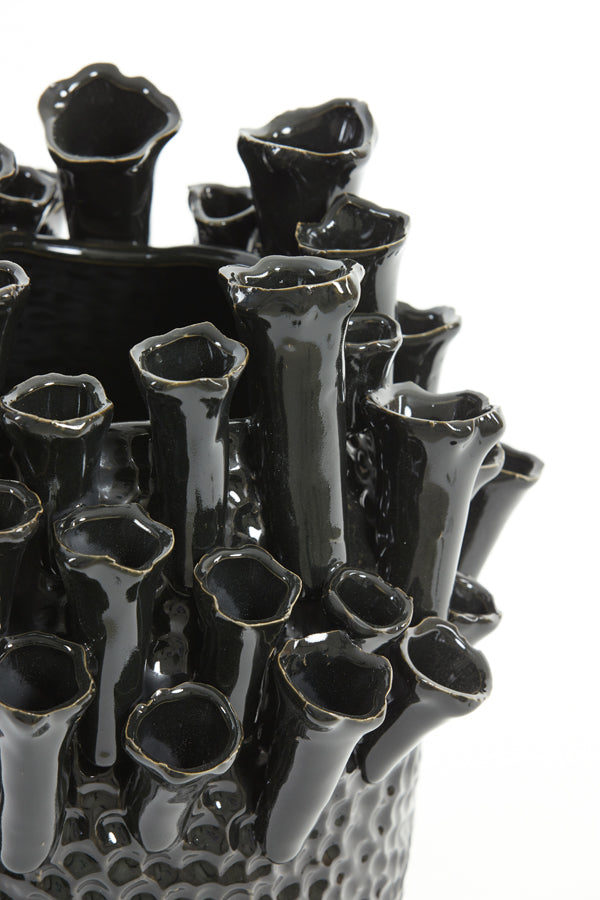 Monochrome Elegance: Matte & Gloss Black Kyral Ceramic Vase (Ø28.5x46.5 cm)
