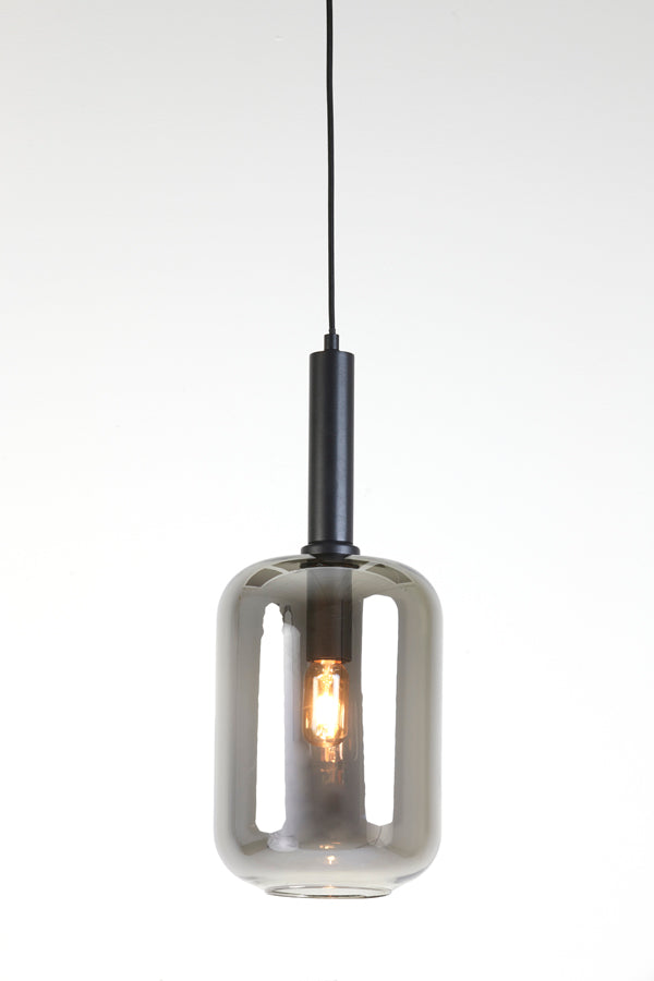 Suspended Elegance: Black & Smoked Glass Pendant Lamp Ø22x52 cm