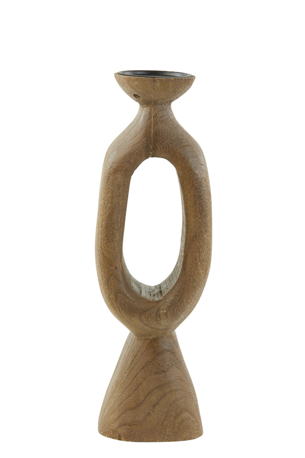 Rustic Brown Wooden Candle Holder - 14x12x45 cm