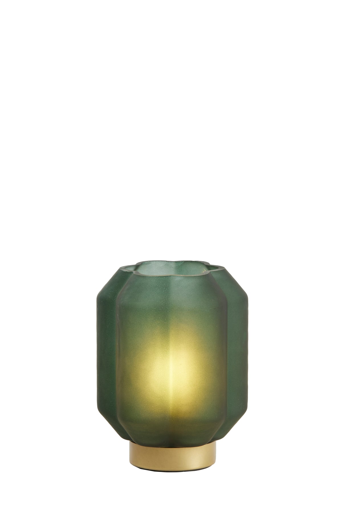 Elegant LED Table Lamp in Matte Dark Green Glass with Gold Accent