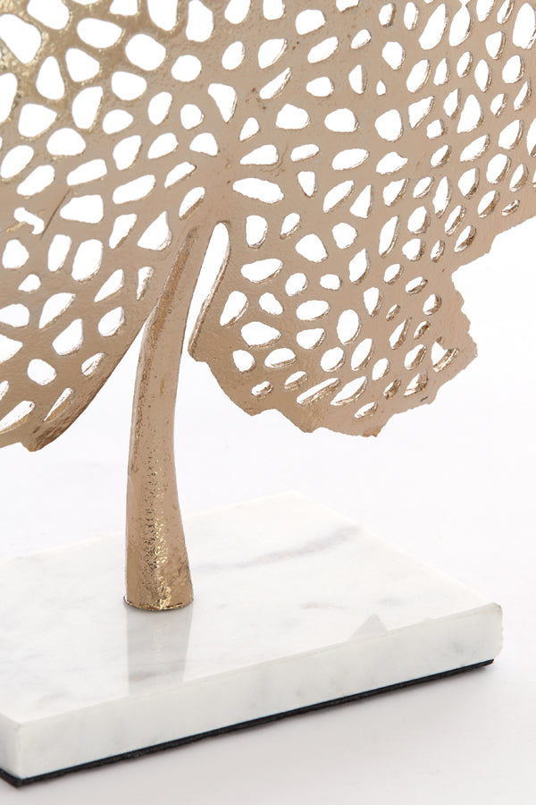 Gold Leaf Sculpture on Marble Base - 36x10x41 cm