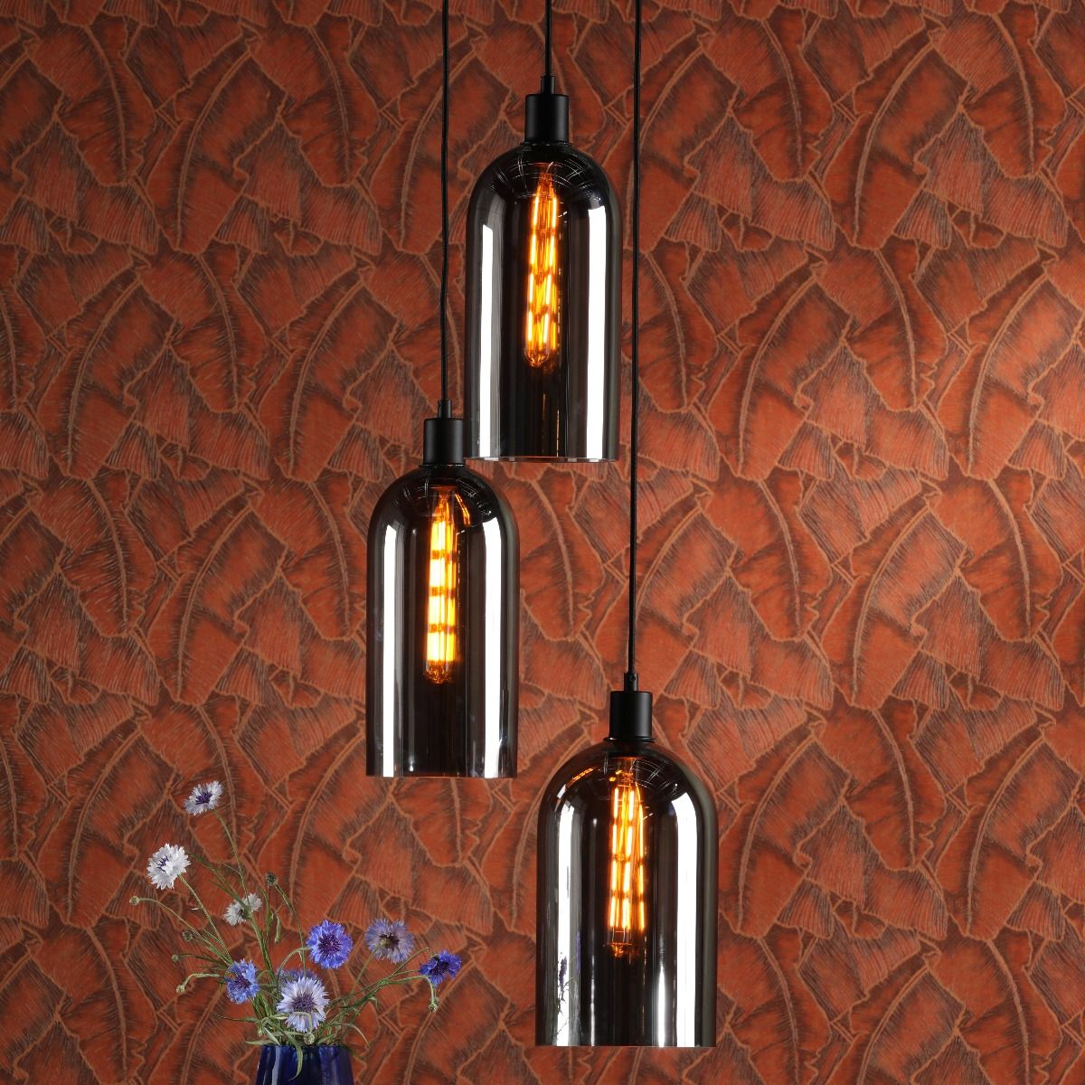 3 Light Matt Black E27 Suspension Cluster