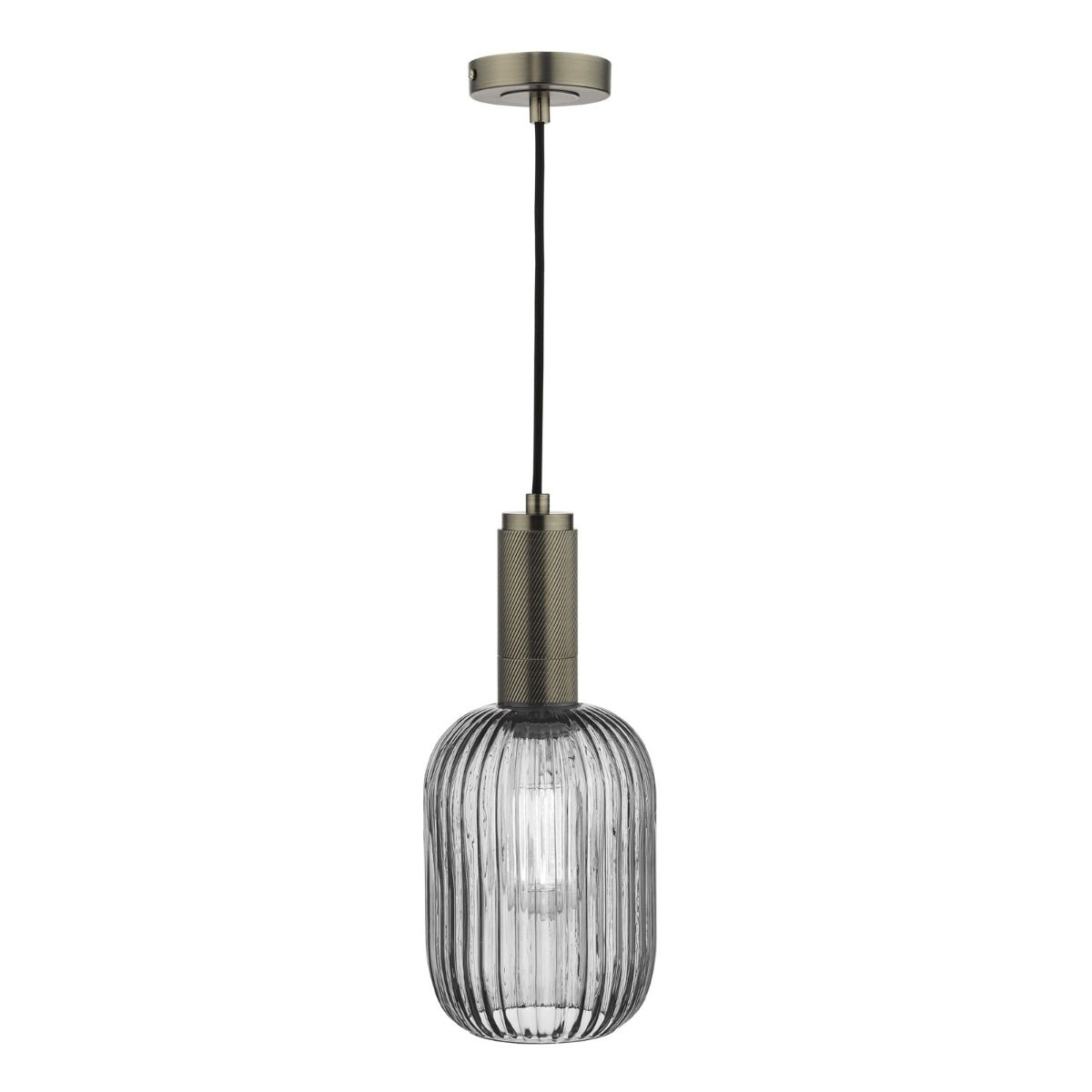Sawyer Pendant Antique Chrome and Smoked Ribbed Glass