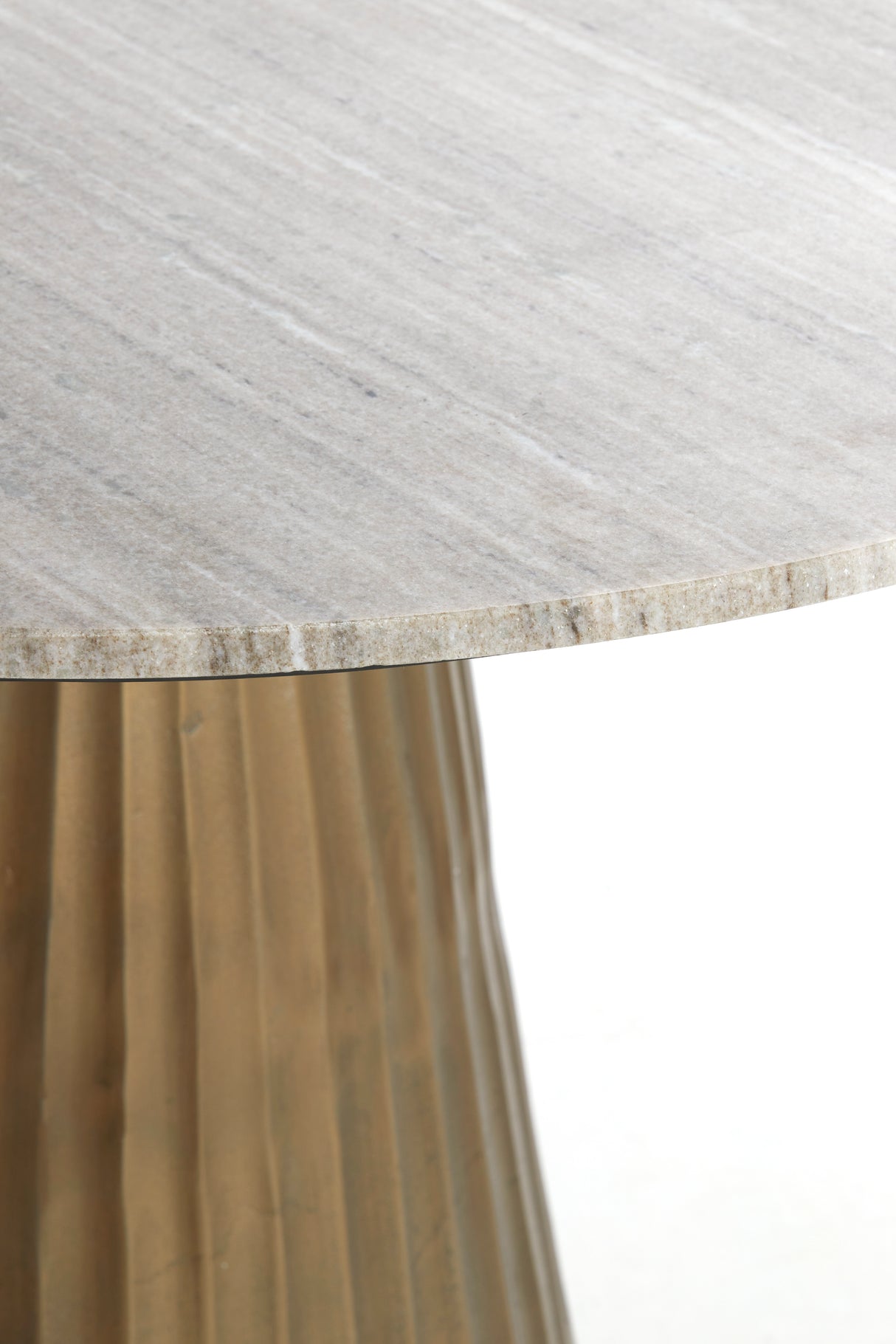 Round Marble Dining Table with Antique Bronze Base - Taupe Finish