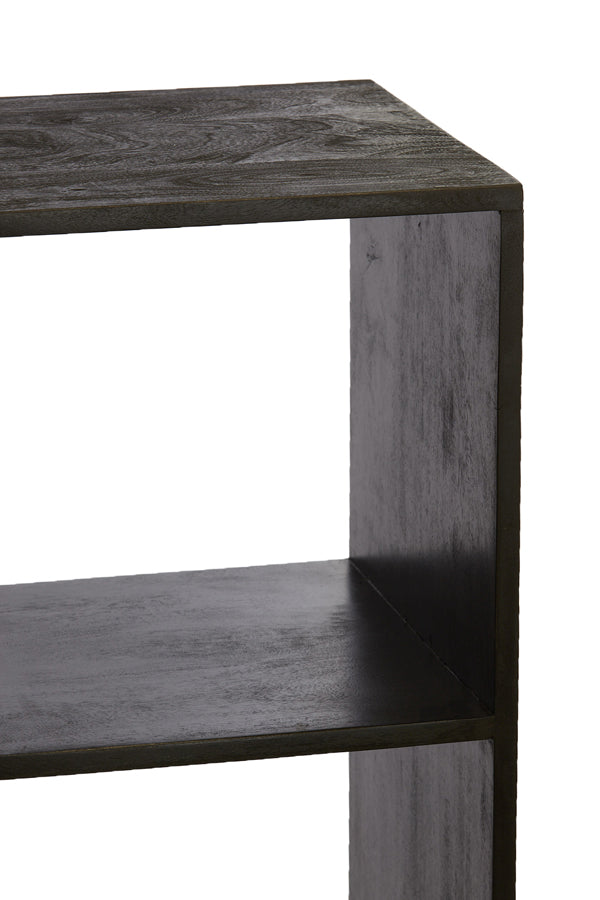 Sleek Black Wood Cabinet with Open Shelving – 106x35x190 cm Rayna Collection