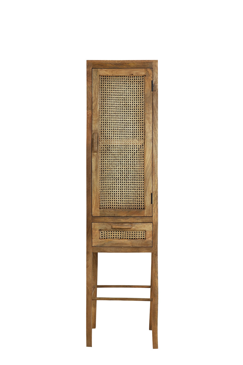 Tall Nipas Wood Cabinet with Drawer - Brown Finish, 45x40x180 cm