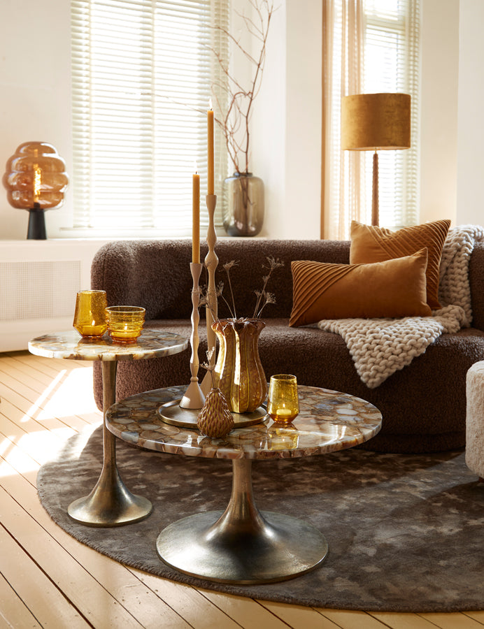 Yellow Agate and Antique Bronze Side Table, 61cm x 41cm