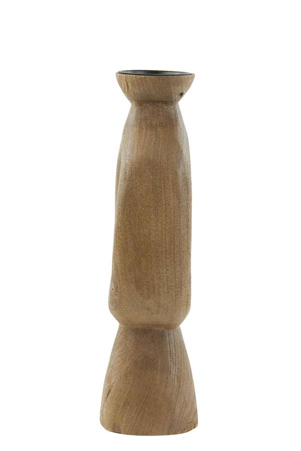 Rustic Brown Wooden Candle Holder - 14x12x45 cm