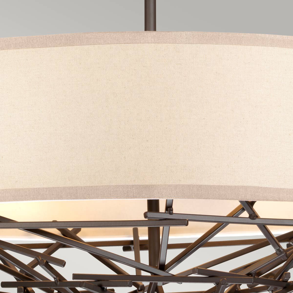 Olde Bronze Taiko Pendant with Linen Shade - 4 Light Cluster