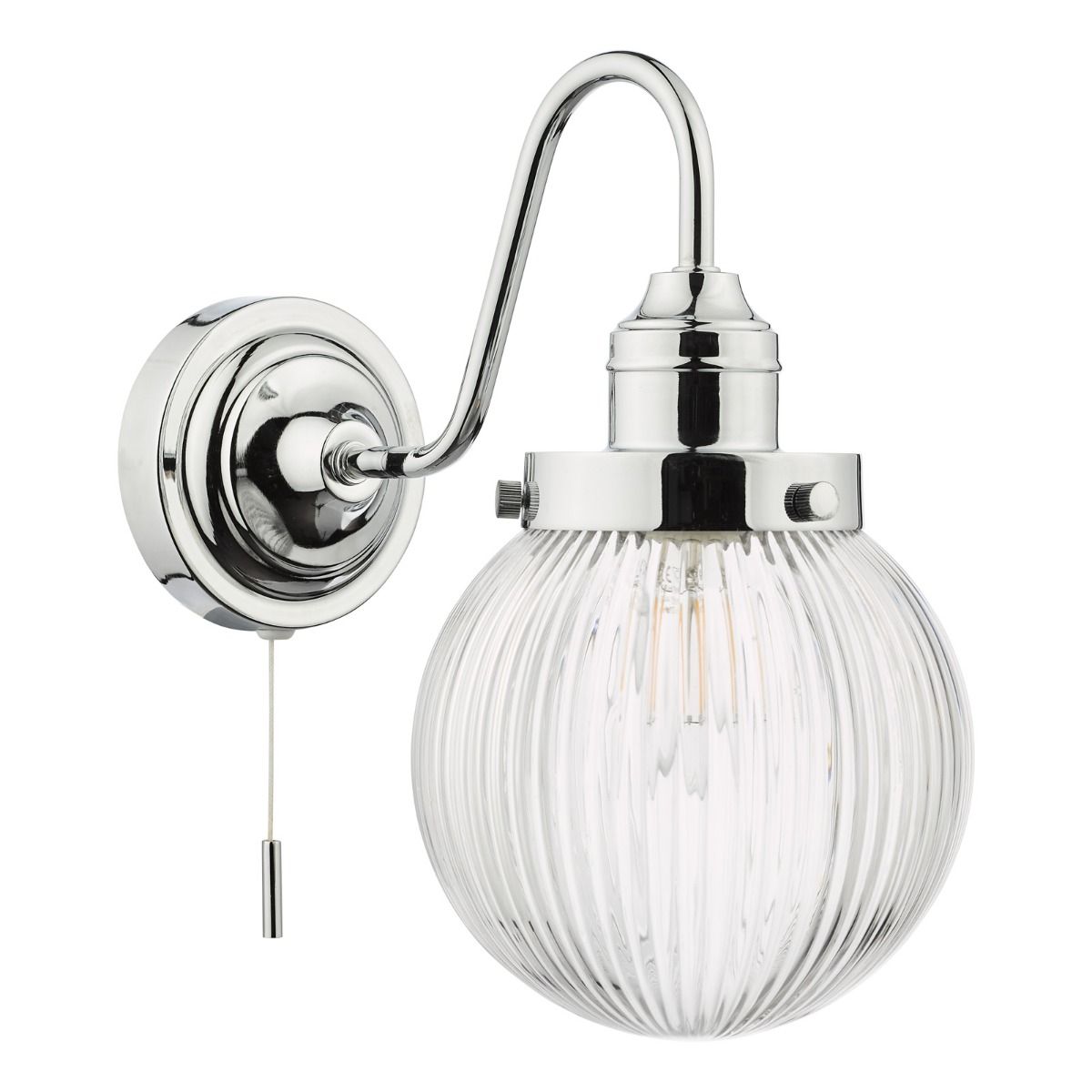 Tamara Bathroom Wall Light Polished Chrome Ribbed Glass IP44