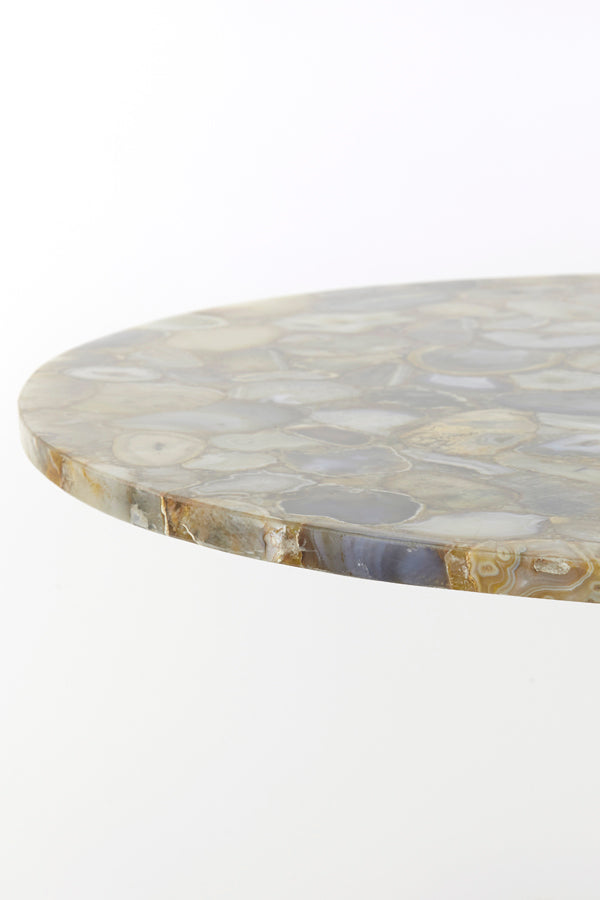 Yellow Agate & Antique Bronze Round Side Table - Ø48x53 cm