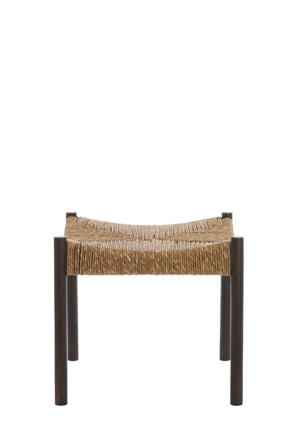 Rustic Delis Wooden Stool with Seagrass Accent, 44x44x40 cm, Dark Brown Finish