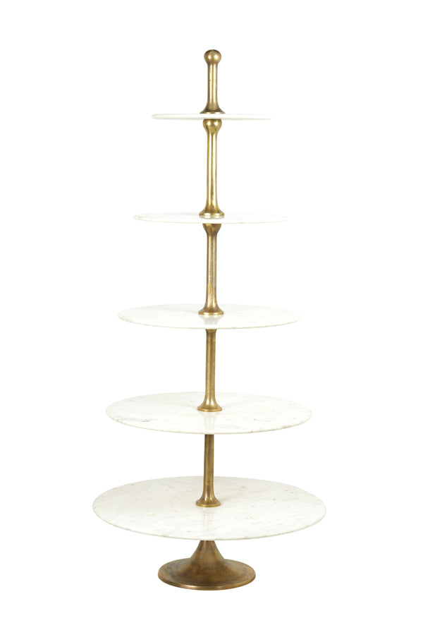 5-Tier Display Tower Ø79x175 cm in White Vermentino Marble