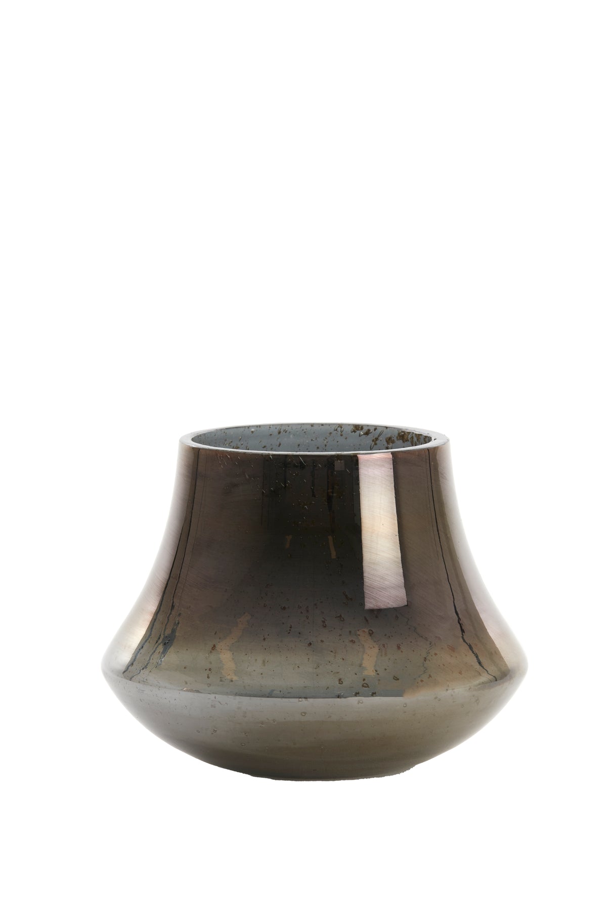 Smoked Glass Vase with Stone Finish - Ø18x13.5 cm Domi Collection