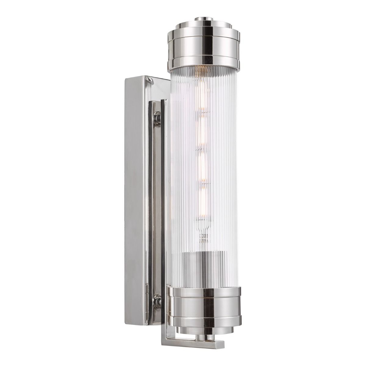 Tommaso Bathroom Wall Light Polished Nickel and Ribbed Glass IP44