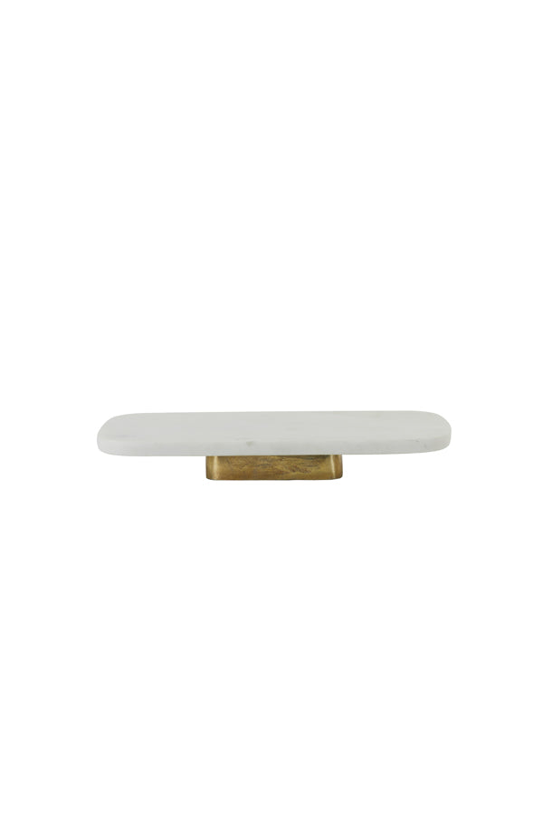 White Marble and Antique Bronze Dish on Base 36x16.5x5 cm