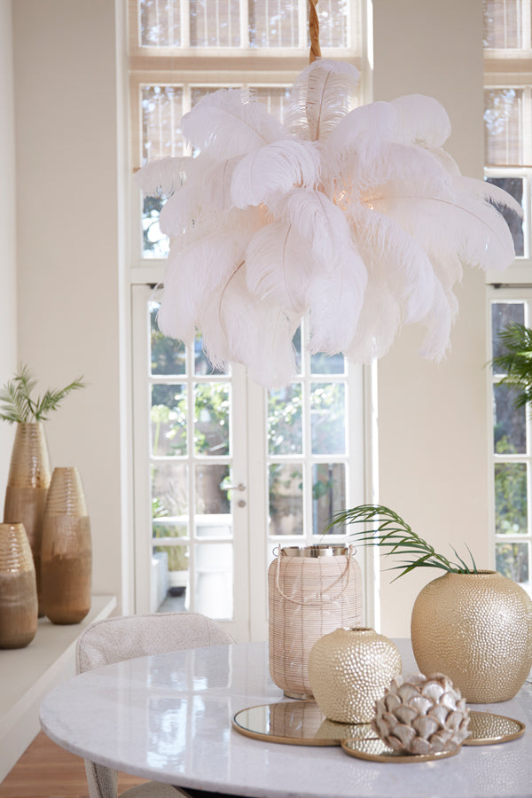Feathered Elegance Light Fixture - 80cm Gold and White E14 Pendant