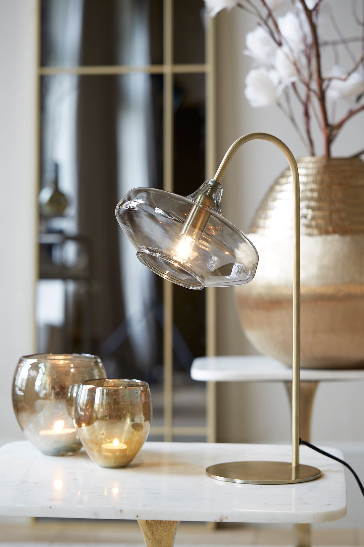 Solna Antique Bronze and Smoked Glass Table Lamp - E14, 31x22x50 cm