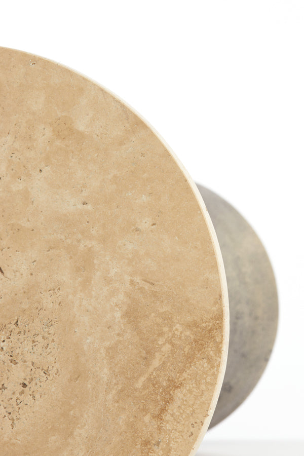 Round Ynez Side Table in Travertine Sand with Antique Bronze Base - 36x51 cm