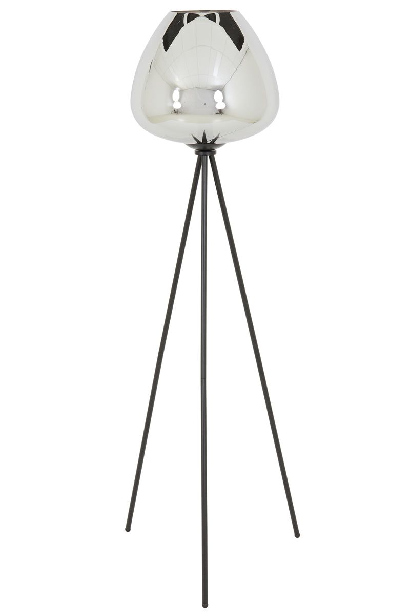Tripod Floor Lamp with Smoked Glass Shade and Matte Black Finish, Ø42x146 cm Mayson