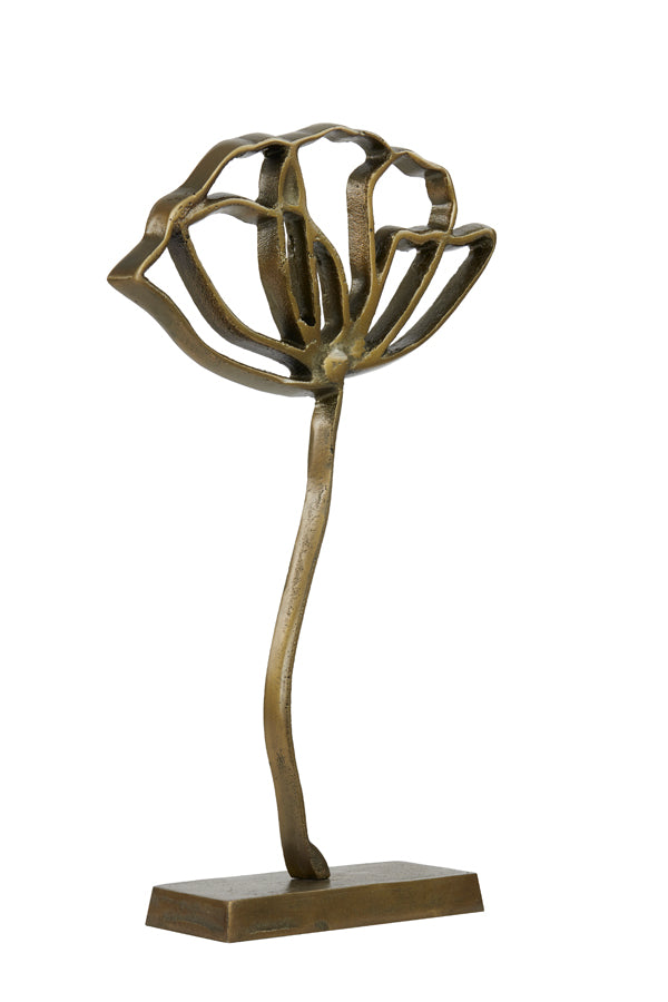 Antique Bronze Poppy Design Ornament with Base - 28x8.5x45 cm