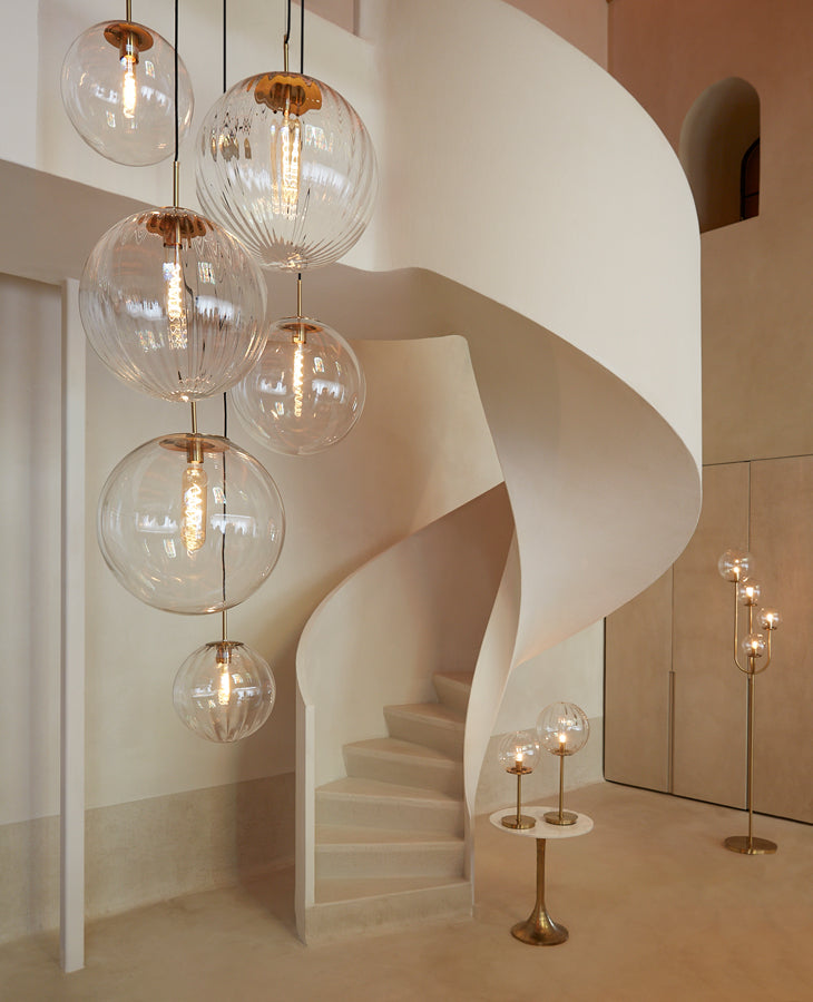 Elegant Ø40 cm Clear Glass Pendant Lamp with Gold Accents