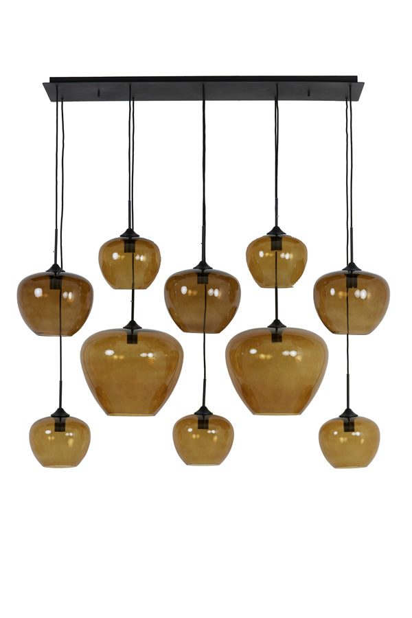 Elegant 10-Light Pendant Lamp with Brown Glass and Matte Black Frame (120x60x110 cm)