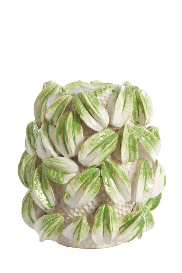 Elegant Carambola Ceramic Vase in Cream and Green, 32x31.5x36.5 cm