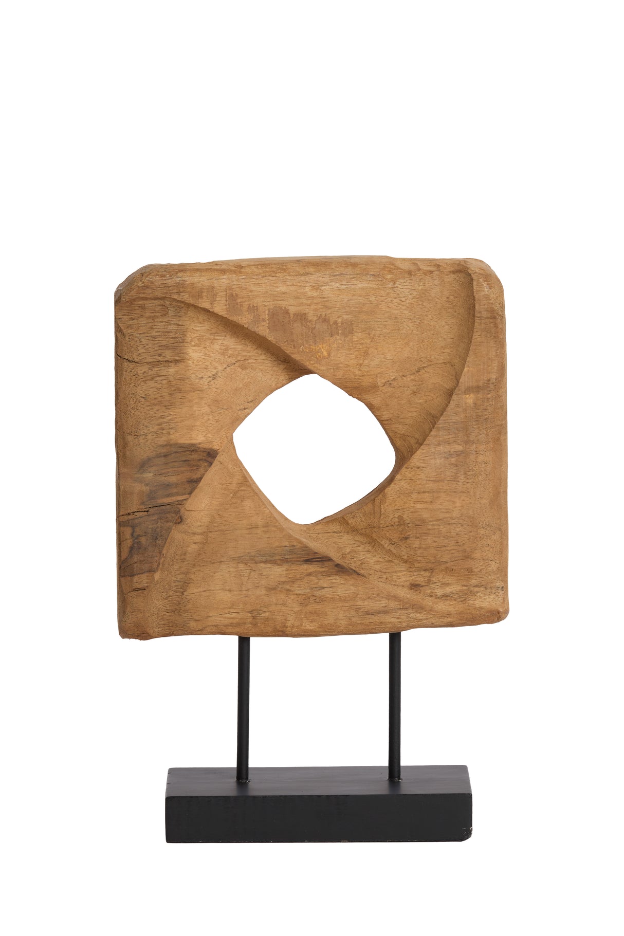 Elegant Wooden Ornament with Base - Natural & Black Finish, 26x9x38.5 cm