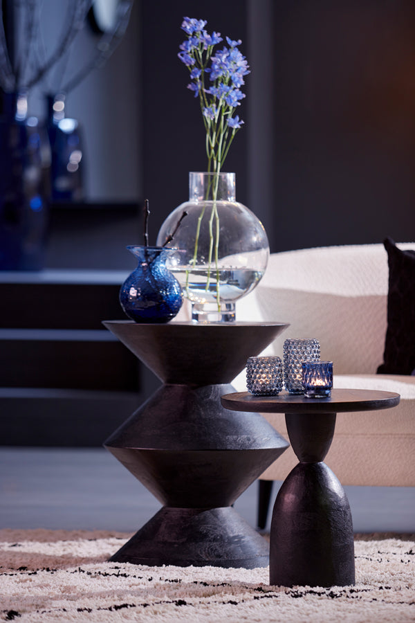 Round Torir Mango Wood Side Table in Matte Black Finish