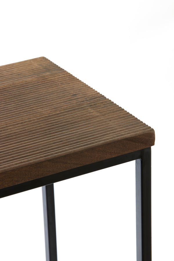 Rustic Modern Dual Console Set in Warm Wood Tones and Black Metal 100x30x70+120x40x82 cm