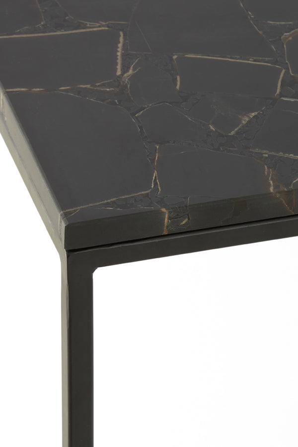 Dual Console Set in Elegant Black with Agate Accent - Sleek Design 120x25x72+140x25x82 cm