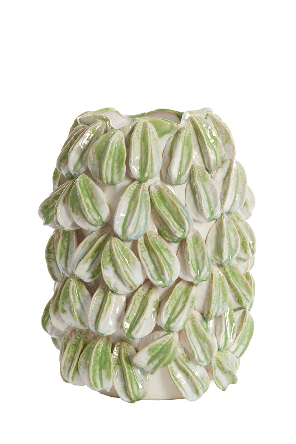Elegant Ceramic Vase in Cream and Green Design 35x33x47 cm