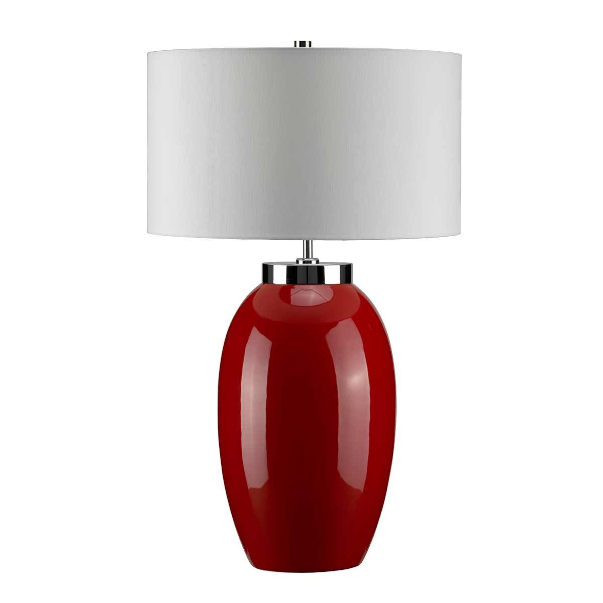 Victor Red Porcelain Table Lamp with Cream Cylinder Shade