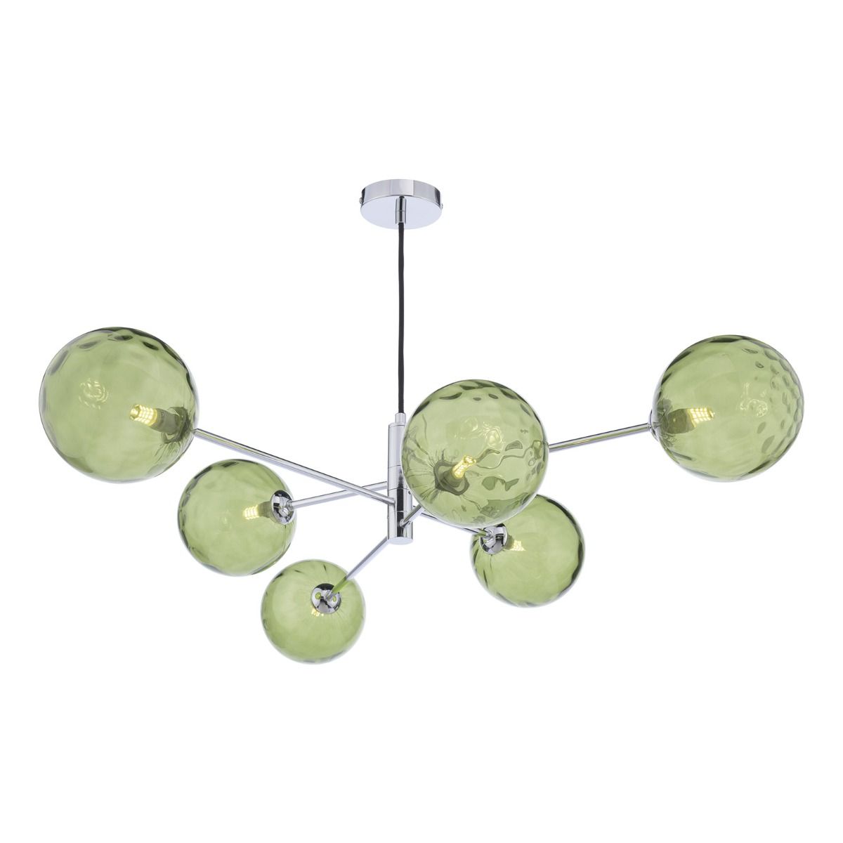 Vignette 6 Light Pendant Polished Chrome With Green Dimpled Glass