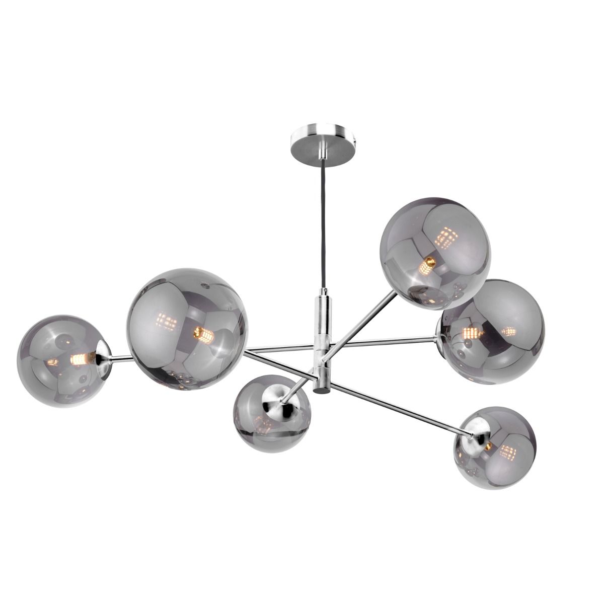 Vignette 6 Light Pendant Polished Chrome With Smoked Glass