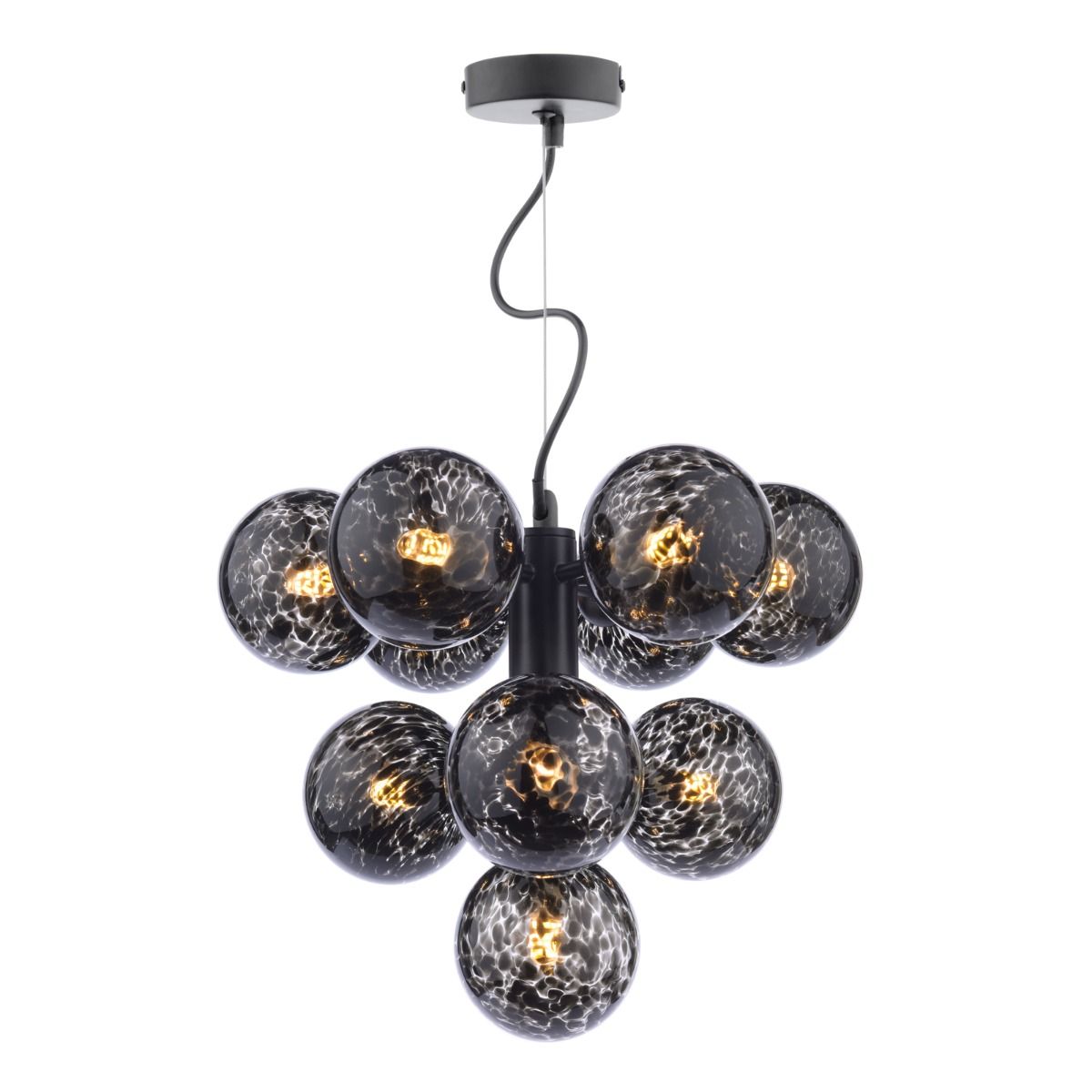 Vine 10 Light Pendant Satin Black With Black Confetti Glass