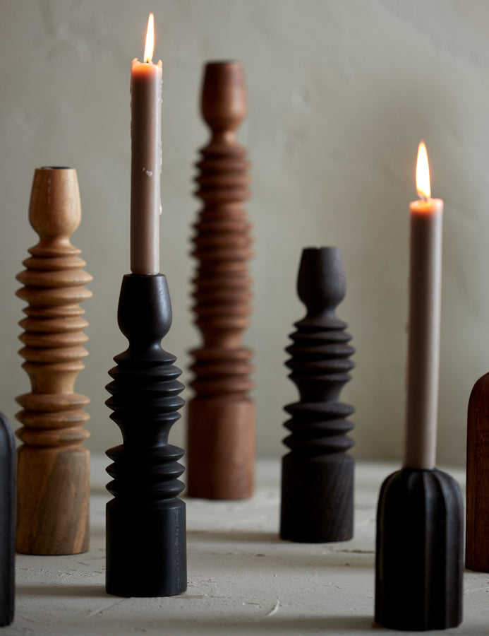 Elegant Dark Brown Afife Wooden Candlestick, 28 cm
