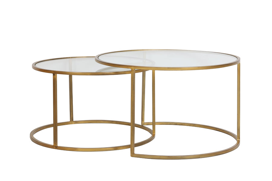 Elegant Nesting Coffee Tables with Gold Accents and Glass Tops (Set of 2) - Diameter 65x39 cm & 75x44 cm